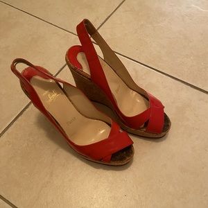 Christian Louboutin red cork sling back wedges